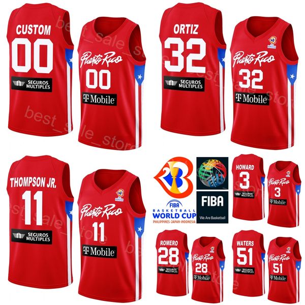 Stampa Coppa del Mondo 2023 Puerto Rico Maglie Basket 3 Howard 32 Christopher Ortiz 00 JOHN HOLLAND 12 ALEEM FORD 41 ARNALDO TORO BAREA 1 George Conditt Colore Rosso