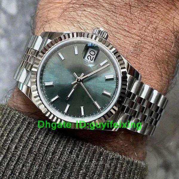 Relógios de alta qualidade Homens datam apenas 41mm Mint Green Motif Dial Watches Designer 126334 116234 Men Wimbledon Steel Jubileu Luminous Sapphire Crystal Wristwatch