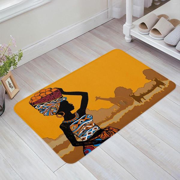 Tappeti Donna nera africana Giraffa Decorativo Tappeto da bagno antiscivolo Tappetino da bagno Cucina Camera da letto Zerbino da ingresso morbido per interni