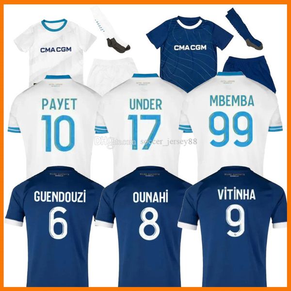 23 24 Cuisance Soccer Jerseys 2023 2024 Maillot Foot Guendouzi Алексис Пайет Клаус Футбольные Рубашки Мужчины дети Veretout Marseilles под Nuno Harit L Suarez