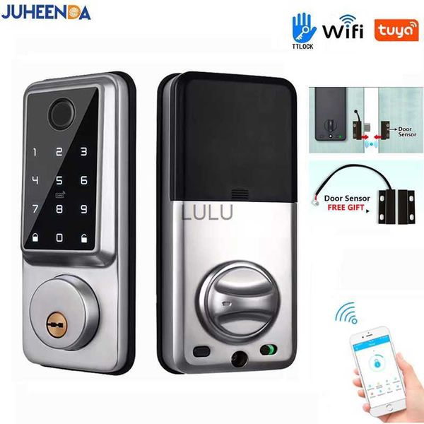 Fechaduras de porta Smart Deadbolt Locks para Home Alexa Wifi Bluetooth TTlock App Biométrico Impressão Digital Keyless Teclado Digital Fechadura de porta de entrada HKD230902