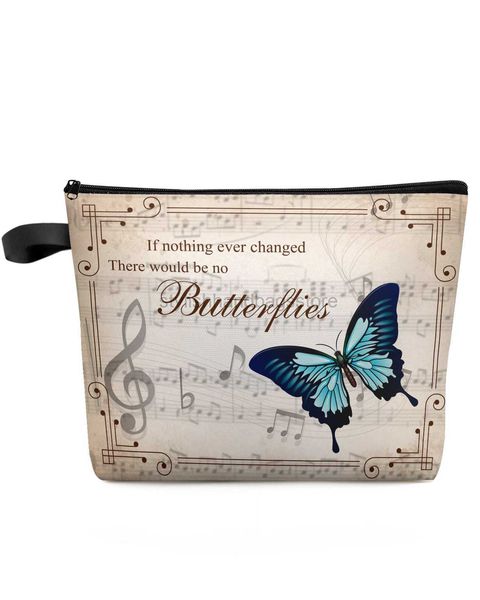 Totes Borboleta Retro Nota Musical Bolsa de Maquiagem Vintage Bolsa de Viagem Essentials Bolsa de Maquiagem Feminina Organizador de Banheiro Caixa de Lápis de Armazenamentoelegantebolsasloja