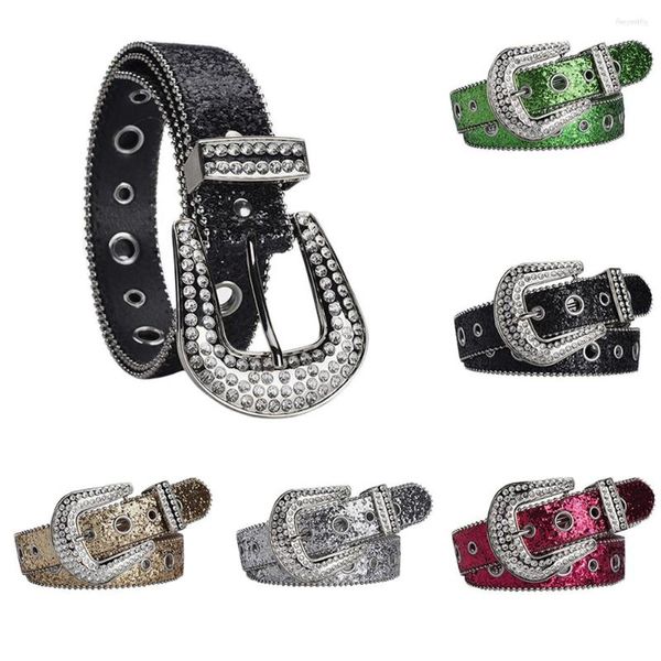 Cinturones Mujer Cinturón de diamantes de imitación Western Cowgirl Lentejuelas Diamante Bling para pantalones Jean