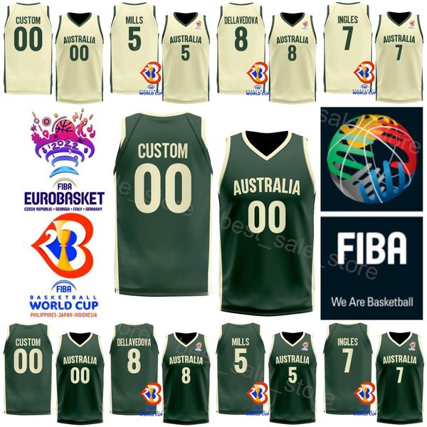 Imprimir 2023 Copa do Mundo de Basquete Jersey Austrália Seleção Nacional 6 Josh Green 2 Matisse Thybulle 26 DUOP REATH Ben Simmons 25 6 Andrew Bogut 8 Matthew Dellavedova Masculino