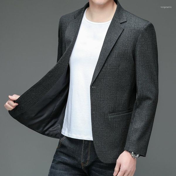 Ternos masculinos Men Blazers cinza clássicos Slim Fitting Suit Coat Macarned Collar Design Design Roupa