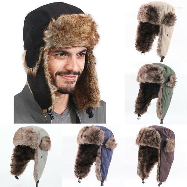 Berretti 2023 Uomo Donna Unisex Caldo Trapper Caps Trooper Paraorecchie Invernali Flaps Cappelli da Sci Russo Cappello Bomber di Pelliccia