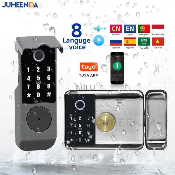 Serrature per porte Esterne Tuya Wifi Impermeabile Smart Door Lock Doppio lato Sensore di impronte digitali Codice digitale Scheda IC TTLock App Serratura elettronica HKD230902