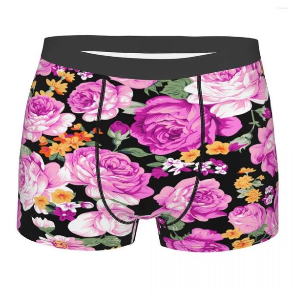 Cuecas boxer homens roupa interior calcinha masculina rosa flor shorts confortáveis homme