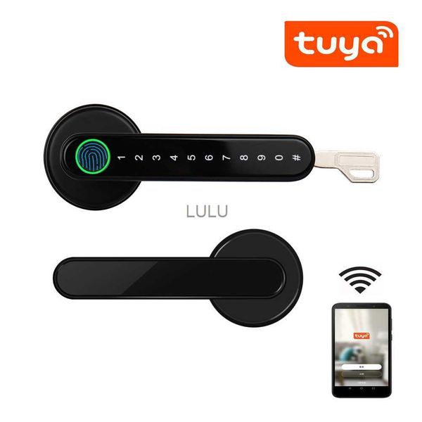 Serrature per porte Tuya Smartlife APP Telecomando compatibile Bluetooth Serratura biometrica intelligente per impronte digitali per porta interna in metallo in legno HKD230902