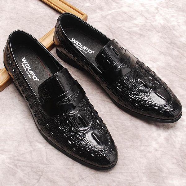 Sapatos de vestido mocassins homens oxford couro genuíno clássico casual banquete festa de casamento diário padrão de crocodilo moda