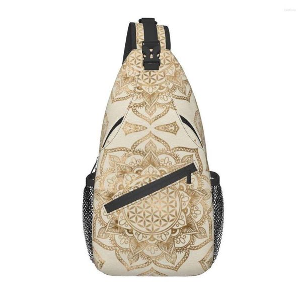 Sırt çantası mandala Lotus Sling Crossbody Erkeklerde Yaşam Çiçeği Özel Kutsal Geometri Omuz Göğüs Çantası Seyahat Yürüyüşü Gündüz Paketi