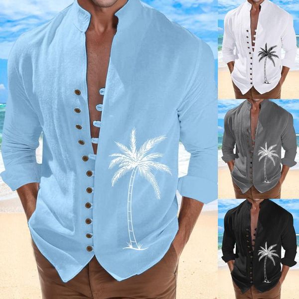 Homens camisetas Mens Camiseta Férias Seaside Lazer Solto Botão Stand Collar Digital 3D Impresso Manga Longa Guarda Nadar