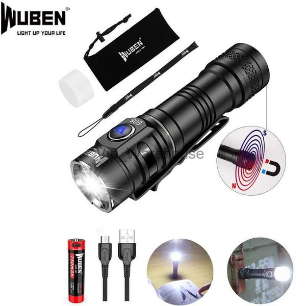 Tochas WUBEN E05 LED Lanterna EDC Mini Light 900 Lumens USB recarregável à prova d'água Mini tocha com bateria incluída Magnet Light HKD230902