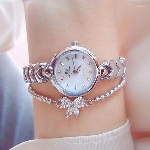 Relógios de pulso Bs Mulher Relógios 2023 Vestido Pequeno Dial Relógio Mulheres Pulseira Prata Elegante Senhoras Pulso Montre Femme