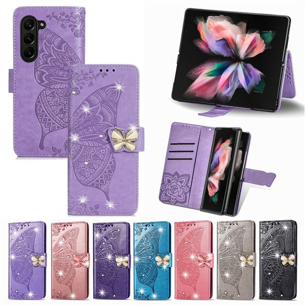 Shine Butterfly Wallet Stand Handyhülle für Samsung Galaxy Z Fold 3 Fold5 Fold2 Fold 5 Blumenmuster Magnetische Faltschale