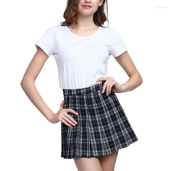 Saias mulheres saia plissada harajuku estilo formal xadrez de malha bonito uniformes escolares japoneses senhoras jupe kawaii