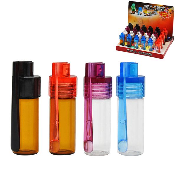 Bottiglia di vetro per pillole Snuff Snorter Dispenser Custodia in plastica Contenitore per erbe secche Accessori per fumatori a colori multipli