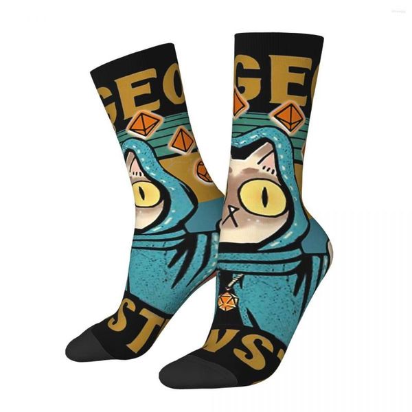 Herrensocken, lustige verrückte Socken für Männer, Dungeon Meowster, Hip Hop, Vintage, DnD-Spiel, Happy, nahtloses Muster, bedruckt, für Jungen, Crew, lässiges Geschenk