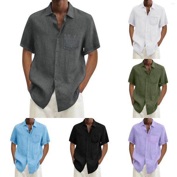 Homens camisetas Mens Ling manga camisa masculina casual sólido curto turn down colarinho botão bodysuit vestido formal
