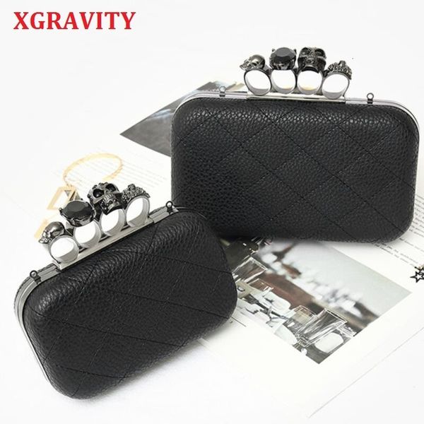 Sacos de noite Xgravity 2023 moda crânio dedo elegante bolsa de corrente mulheres casuais embreagens bolsas envelope senhoras fantasma 050 230901