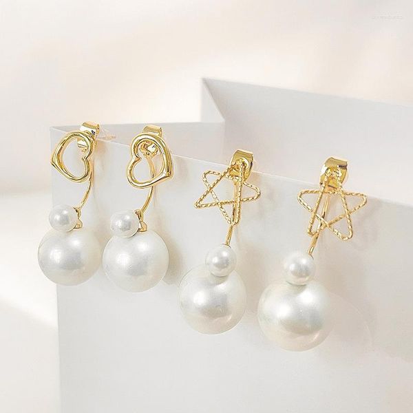 Baumelnde Ohrringe, koreanische Mode, herzförmige Perle, Tropfen, süßes Mädchen, Stern, eleganter hängender Ohrring, S925-Silbernadel, weiblicher trendiger Schmuck