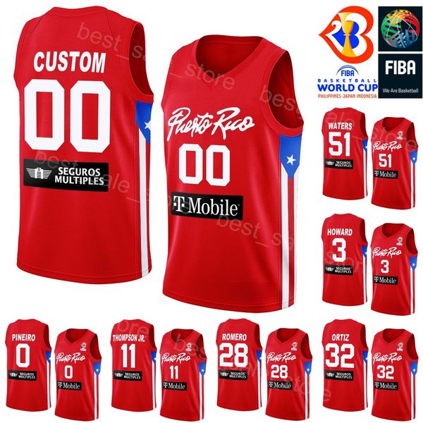 Imprimir Porto Rico 1 George Conditt Jersey Basquete Copa do Mundo de 2023 11 Stephen Thompson Jr. 0 Isaiah Pineiro 51 Tremont Waters 28 Ismael Romero Camisa da Seleção Nacional