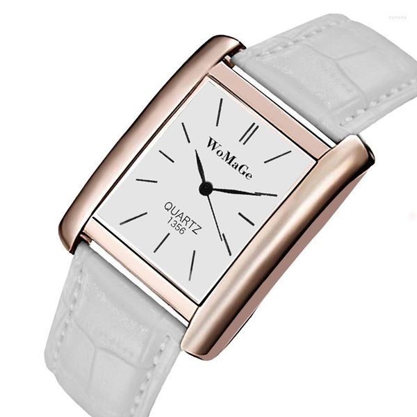 Нарученные часы Top Women Watch Simple Square Analog Quartz Women Leather Watch -полоса мода повседневные женщины