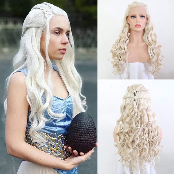 Perucas sintéticas aimeya peruca dianteira do laço sintético para mulheres daenerys cersei cosplay peruca halloween traje festa perucas 230901