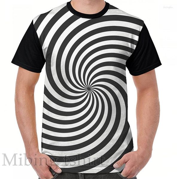 Damen-T-Shirts, lustiger Druck, Herren-Shirt, Damen-Oberteile, T-Shirt, schwarz-weißes Op-Art-Spiral-Grafik-T-Shirt, O-Ausschnitt, kurze Ärmel, lässige T-Shirts