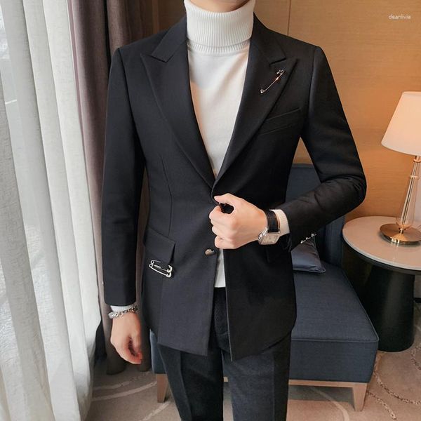 Ternos masculinos de qualidade traje homme negócios formal desgaste preto blazer jaquetas para roupas masculinas 2023 único breasted fino ajuste casual terno casacos