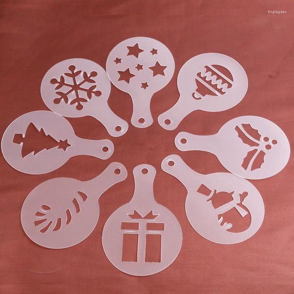 Stampi da forno 8 pezzi/set Stencil per torta in plastica moda Natale San Valentino Stampo per caffè Pasticceria Regalo Colore casuale