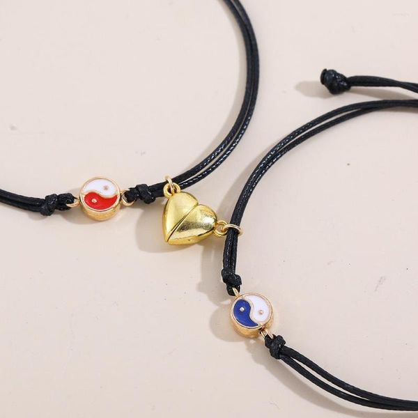 Link pulseiras tai chi oito trigramas em forma de coração magnético casal pulseira corda yin yang pingente circular ajustável tendência jóias