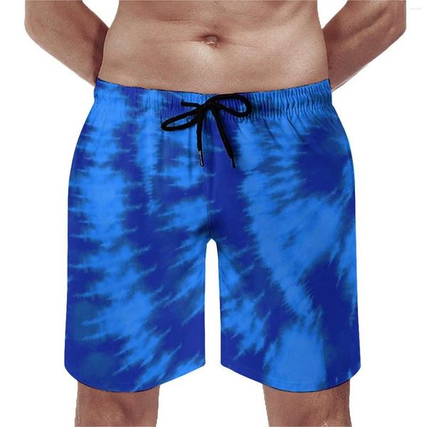 Pantaloncini da uomo da palestra blu turbinio tie dye costume da bagno casual mezzanotte e acqua pantaloni corti da spiaggia alla moda vintage fast dry surf