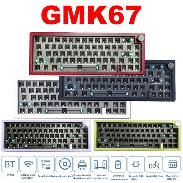 Tastaturen GMK67 Austauschbares Dichtungsset für mechanische Tastatur, RGB-Hintergrundbeleuchtung, Bluetooth, 2,4 G, kabellos, 3 Modi, individuelle Tastatur, kein Schalter, 230901