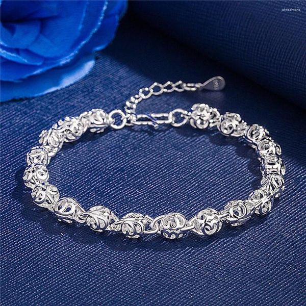 Link Armbänder 925 Farbe Silber Schöne Hohle Kugelkette Für Frauen Mode Hochzeit Party Weihnachtsgeschenke Edlen Schmuck