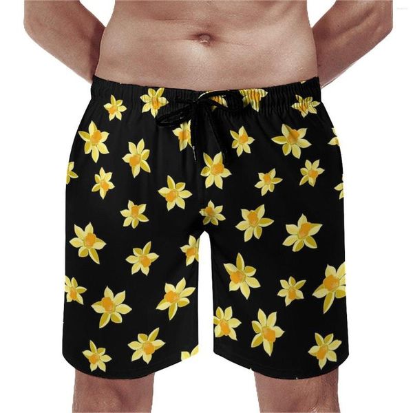 Herren-Shorts, Sommer, Fitnessstudio, gelbe Blumen, Sport, Fitness, Vintage-Blumen-Druck, Strand, kurze Hosen, lässig, bequem, große Größe