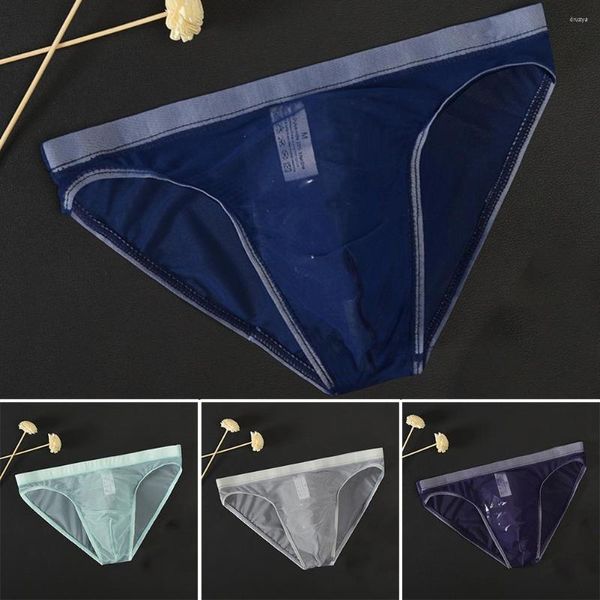 Unterhosen Herren-Unterwäsche mit niedriger Taille, sexy, durchsichtige Seiden-Slips, Netzstoff, transparente Tasche, dehnbare, nahtlose Höschen, Tangas, männliche Dessous