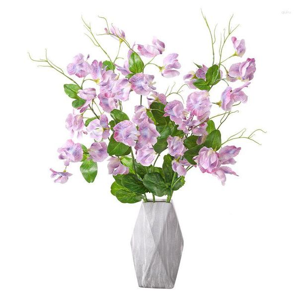 Dekoratif çiçekler 5 adet pembe bezelye çiçeği 55cm 3d baskı yaprağı düğün yapay ipek çiçek çiçek olay partisi doğal dekorasyon-