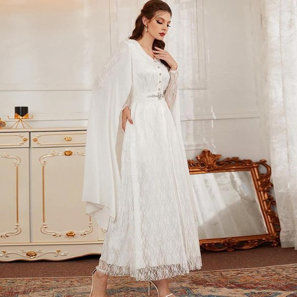 Roupas étnicas Moda Muçulmana Lace Branco Abaya Dubai Handmade Marrocos Kaftan Robe Islam Vestido de Noite para Mulheres Manto Ramadan Eid Caftan