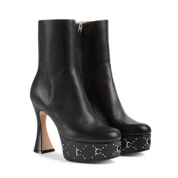 Plataforma de alta qualidade Botas de tornozelo super alto salto bloqueio BOOTIES BOOTS LADE ZIPPER ROUNTE ROUNTE MODA