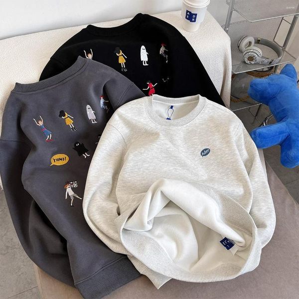 Frauen Hoodies Koreanische Hohe Qualität Plüsch Verdickt Pullover Winter Cartoon Stickerei Lose Männliche Und Weibliche Paar Pullover Unisex Bluse