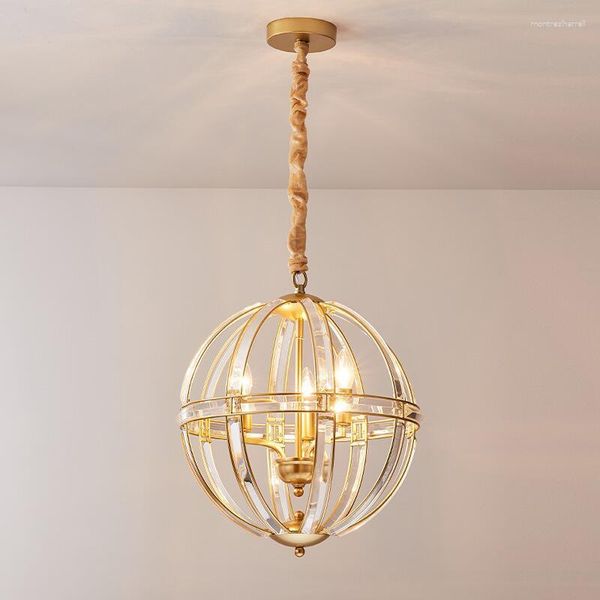 Lâmpadas pendentes modernas luzes de cristal de luxo única lâmpada redonda de ferro e14 ouro simples led pendurado
