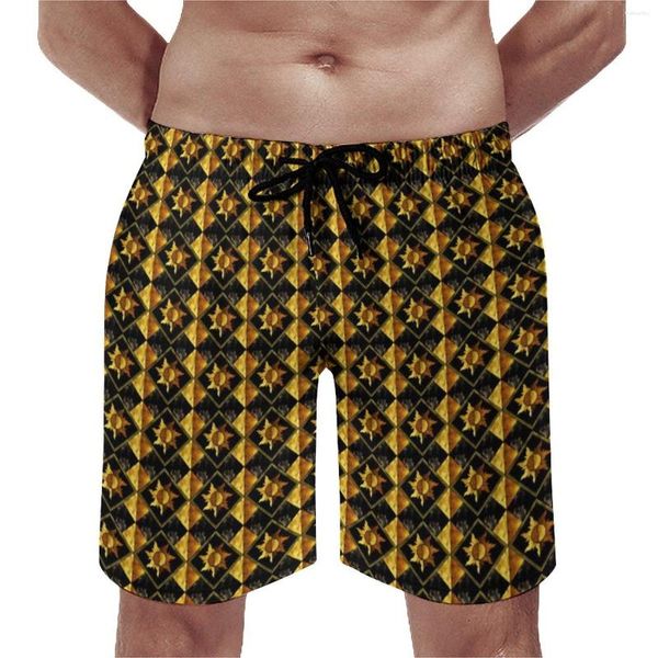 Shorts masculinos vintage símbolo ginásio preto e dourado sol bonito praia homens design surf secagem rápida calções de banho ideia de presente