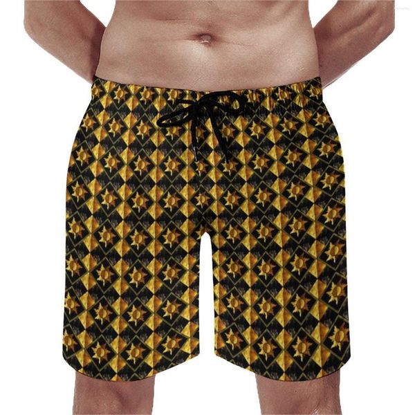 Herren-Shorts, Vintage-Symbol, Fitnessstudio, Schwarz und Gold, Sonne, süßes Strand-Männer-Design, Surfen, schnell trocknende Badehose, Geschenkidee