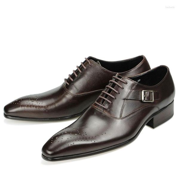 Sapatos de vestido lado decorar fivela carreira de escritório couro genuíno homens pintados à mão oxfords formal designer preto cor de café