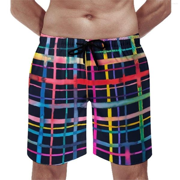 Shorts masculinos abstrato geometria placa verão checkered esportes fitness praia calças curtas homens secagem rápida havaí troncos de natação oversize