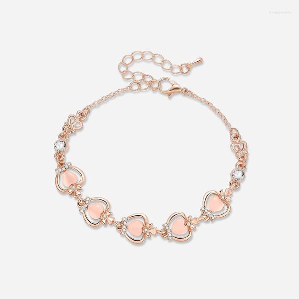 Link pulseiras delicadas na moda boêmio mulheres pulseiras de cristal mulher rosa coração jóias acessório atacado