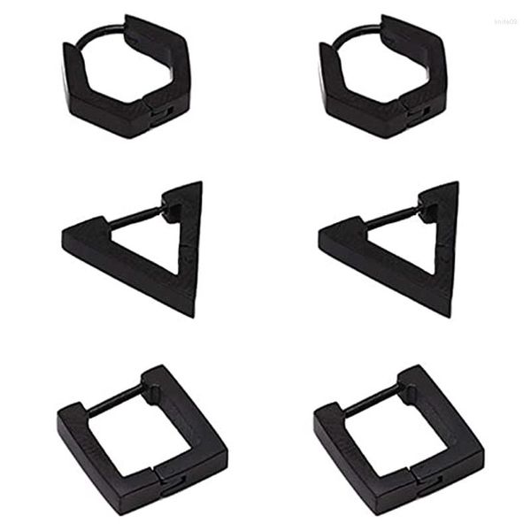 Ohrstecker, 1–3 Paar, Herren-Set, Quadrat, Dreieck, Sechseck, mathematische Symbole, lustig, niedlich, einzigartig, Hoop Huggie, 16 g, Edelstahl, Schwarz