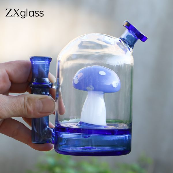 Vetro spesso Albero Bong ad acqua Design Glassify Tagliare Fungo Narghilè Rig Colore blu Rig per olio Percolatore a bolle Bong Tubi Cera Dab Tubo per fumatori con ciotola per giunto da 14 mm