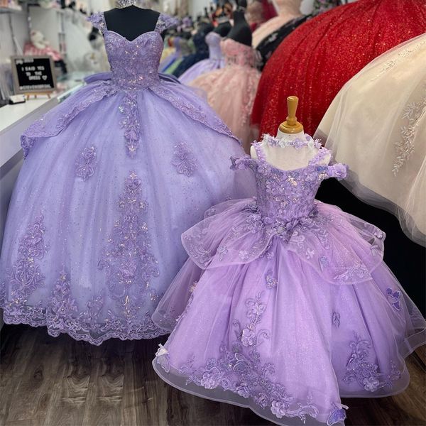 Lusso scintillante lavanda innamorato spalle scoperte abiti Quinceanera applique pizzo abiti da 15 anos festa di compleanno corsetto abito di sfera